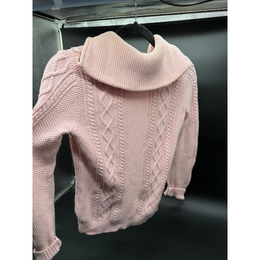 Lauren Ralph Lauren Petite Pink Cable Knit 1/4 Zip‎ Cotton Sweater P/P Small - Picture 6 of 8